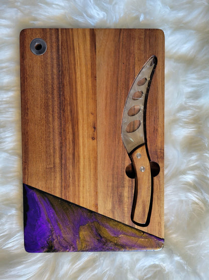 Purple and Gold Resin Cheese Board w/Stainless Steel Knife