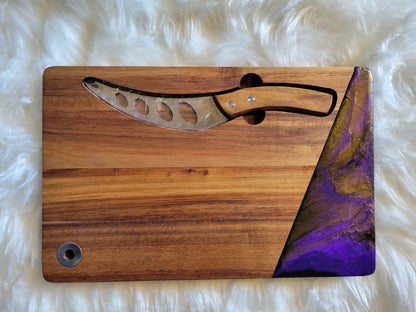 Purple and Gold Resin Cheese Board w/Stainless Steel Knife