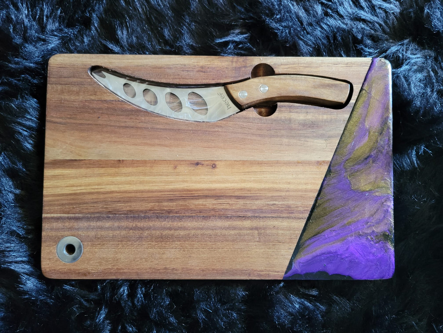 Purple and Gold Resin Cheese Board w/Stainless Steel Knife