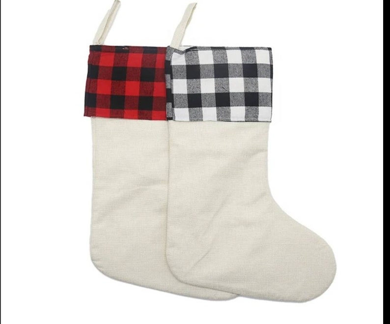 Buffalo Plaid Linen Christmas Stockings (Custom)