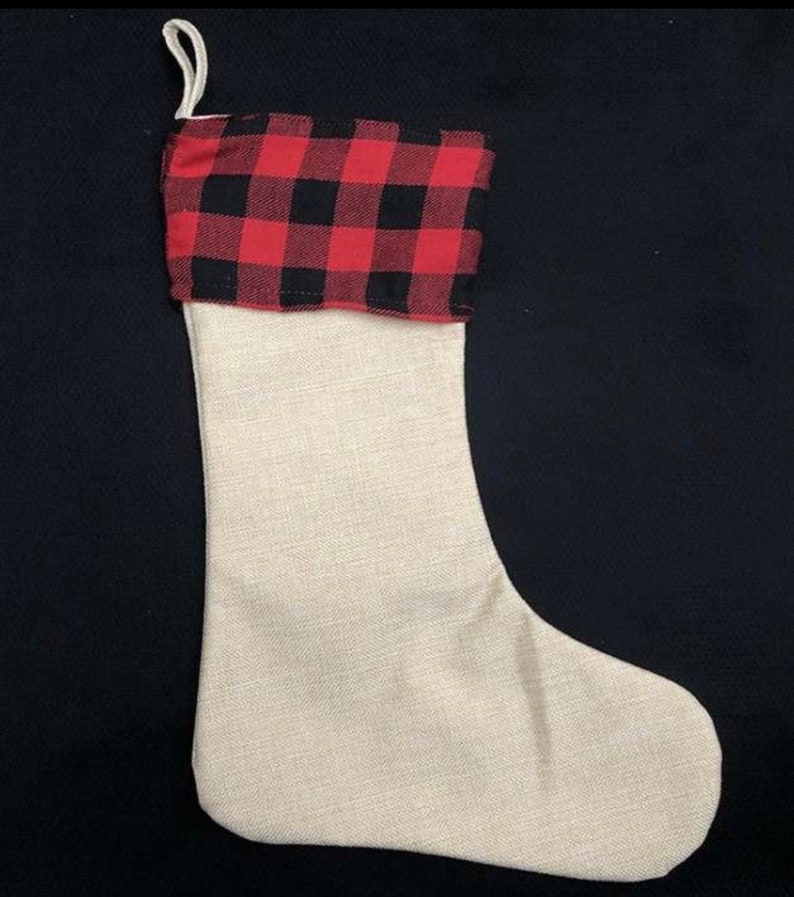 Buffalo Plaid Linen Christmas Stockings (Custom)